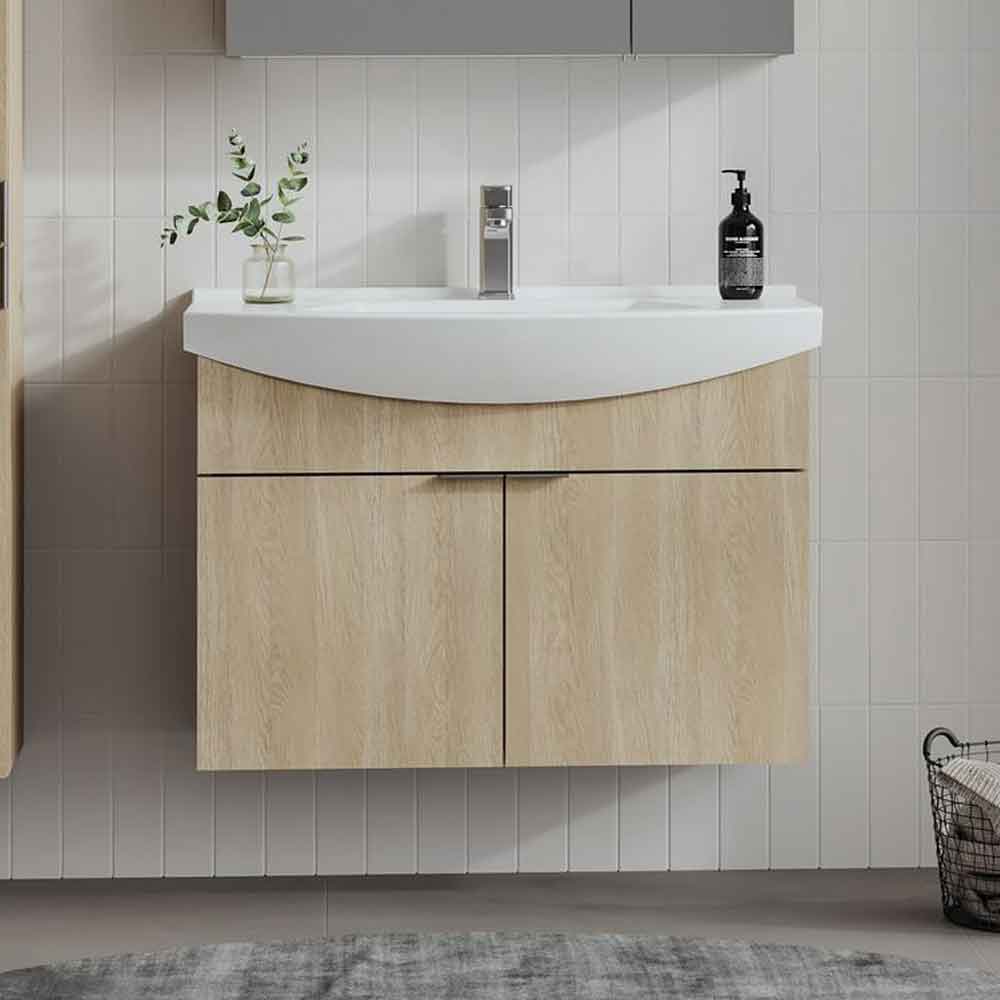 Purus 800mm Wooden Wall Mounted Vanity Unit & Basin in Sonoma Oak