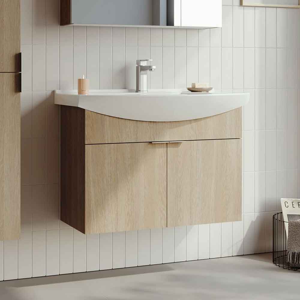 Purus 800mm Wooden Wall Mounted Vanity Unit & Basin in Sonoma Oak