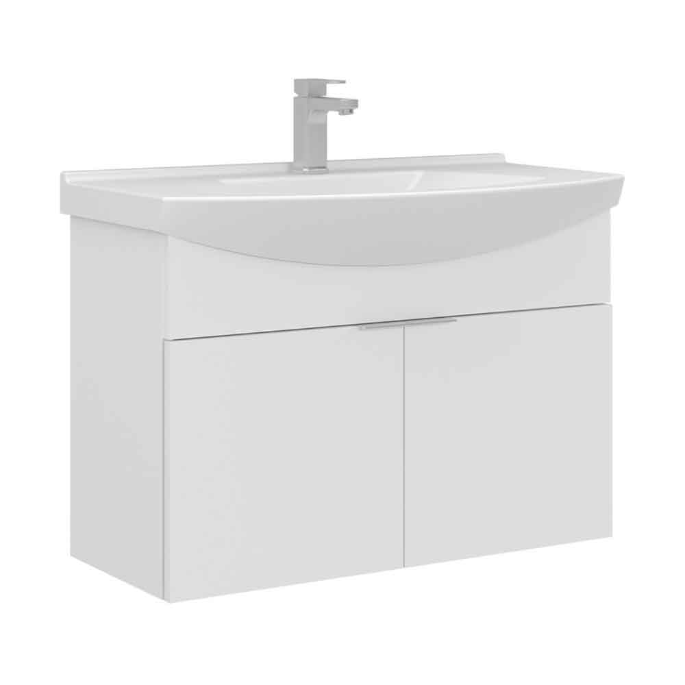 Purus 800mm Wooden Wall Mounted Vanity Unit & Basin in White