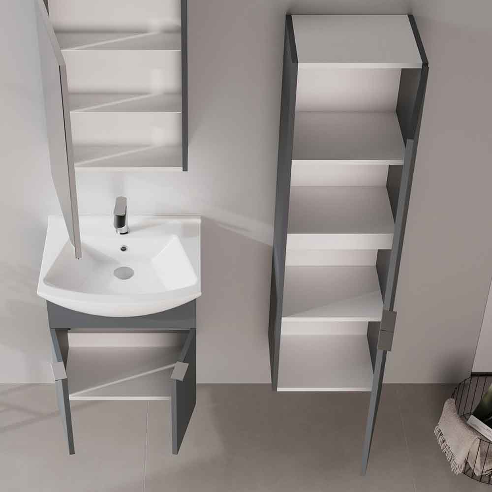 Purus Tall Wooden Wall Mounted Bathroom Storage Cabinet in Matte Anthracite