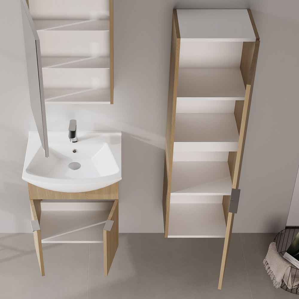 Purus Tall Wooden Wall Mounted Bathroom Storage Cabinet in Sonoma Oak