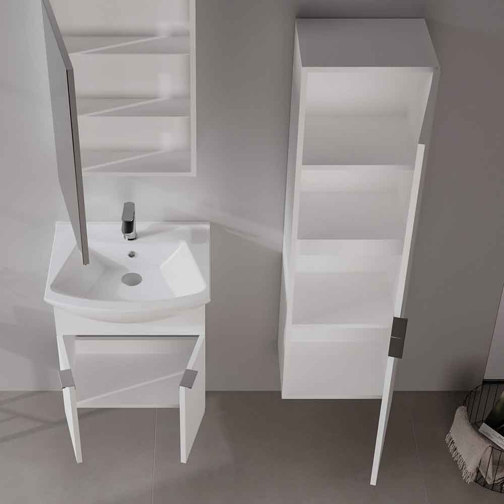 Purus Tall Wooden Wall Mounted Bathroom Storage Cabinet in White
