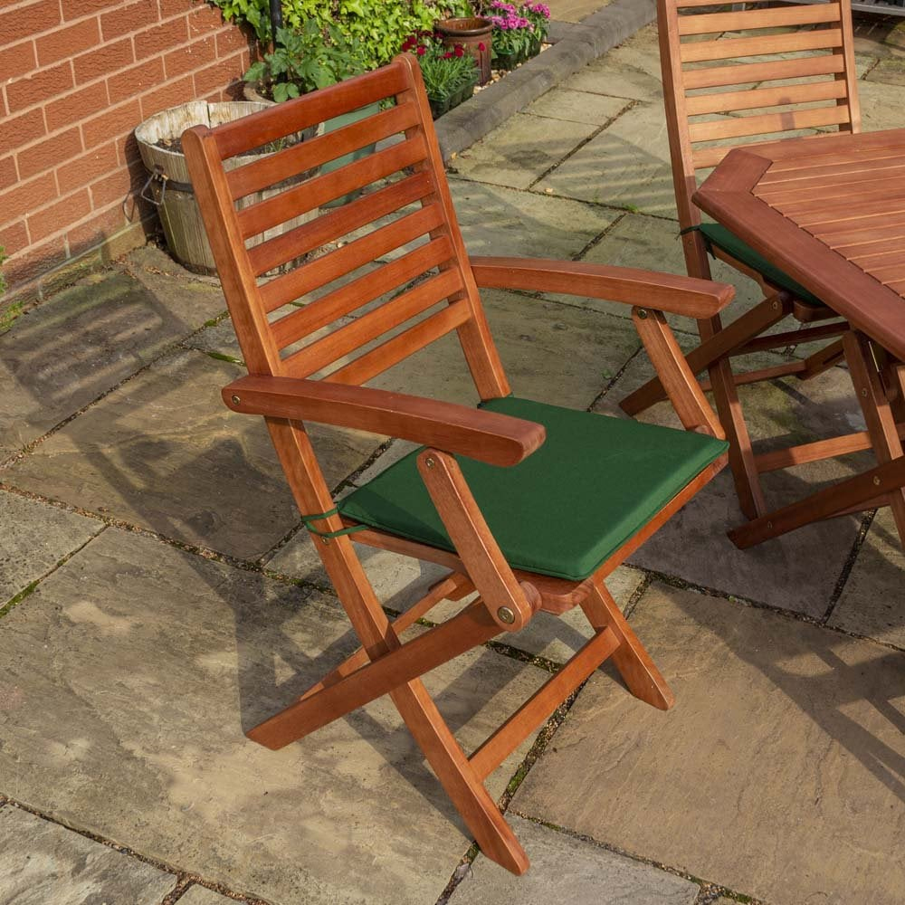 Putey Wooden Garden Dining Set With Green Cushions In Honey Brown
