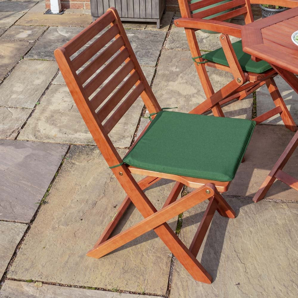 Putey Wooden Garden Dining Set With Green Cushions In Honey Brown