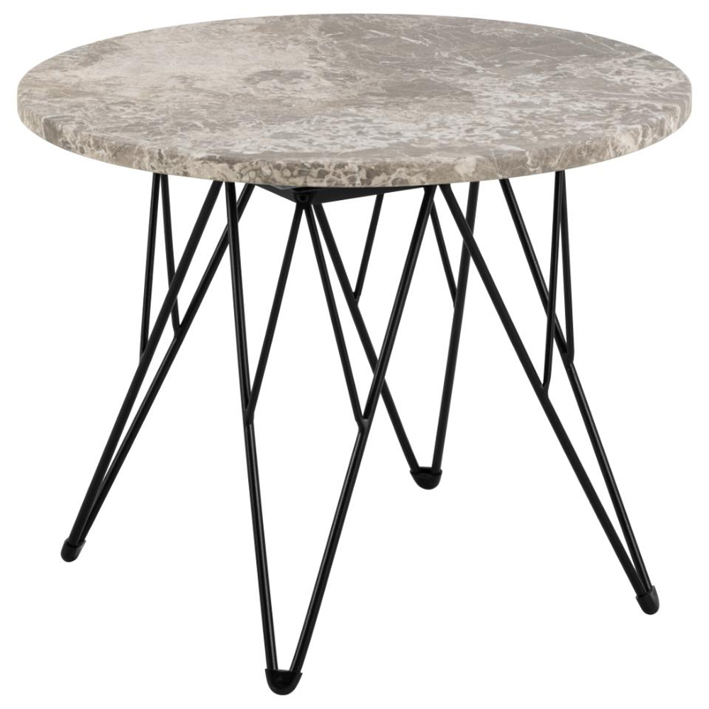 Putnam Marble Side Table With Black Legs In Grey Brown
