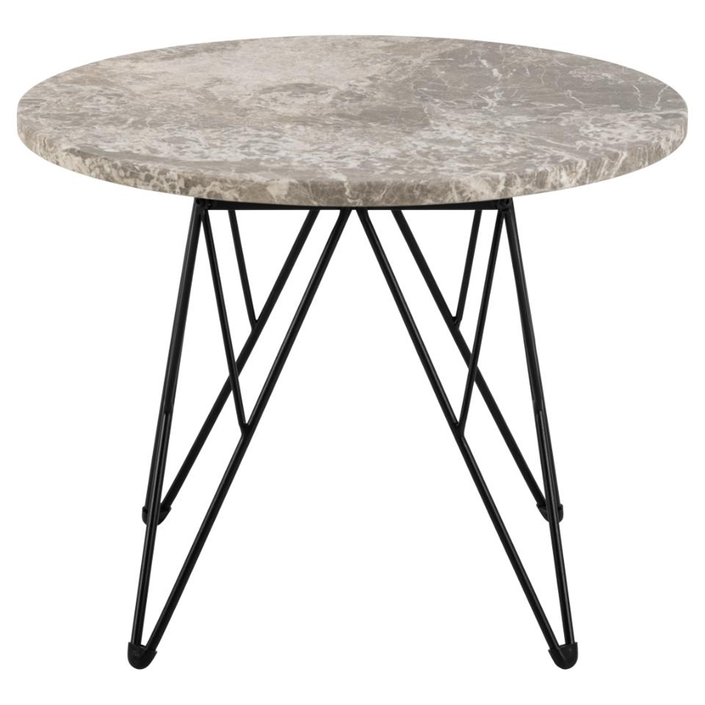 Putnam Marble Side Table With Black Legs In Grey Brown