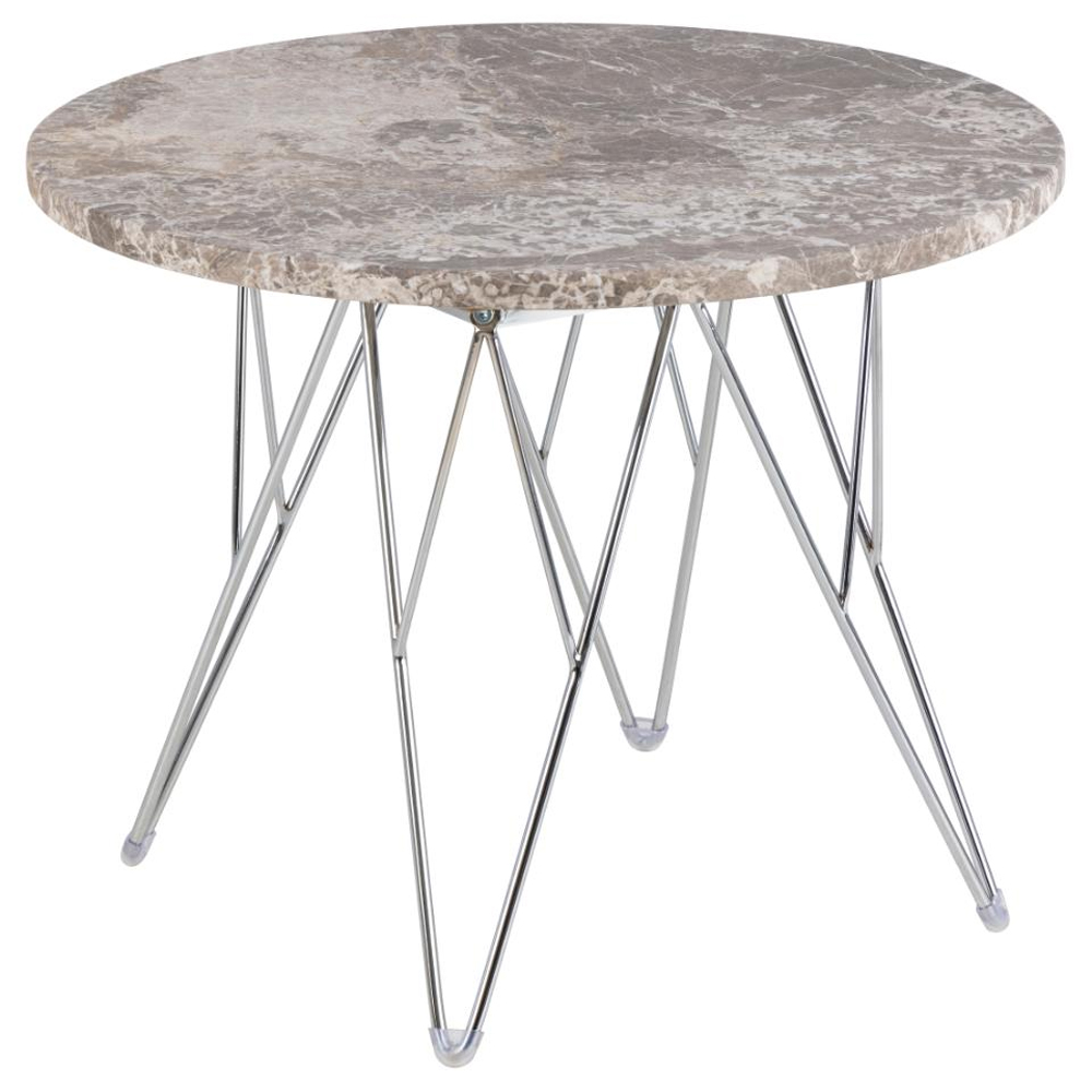 Putnam Marble Side Table With Chrome Legs In Grey Brown