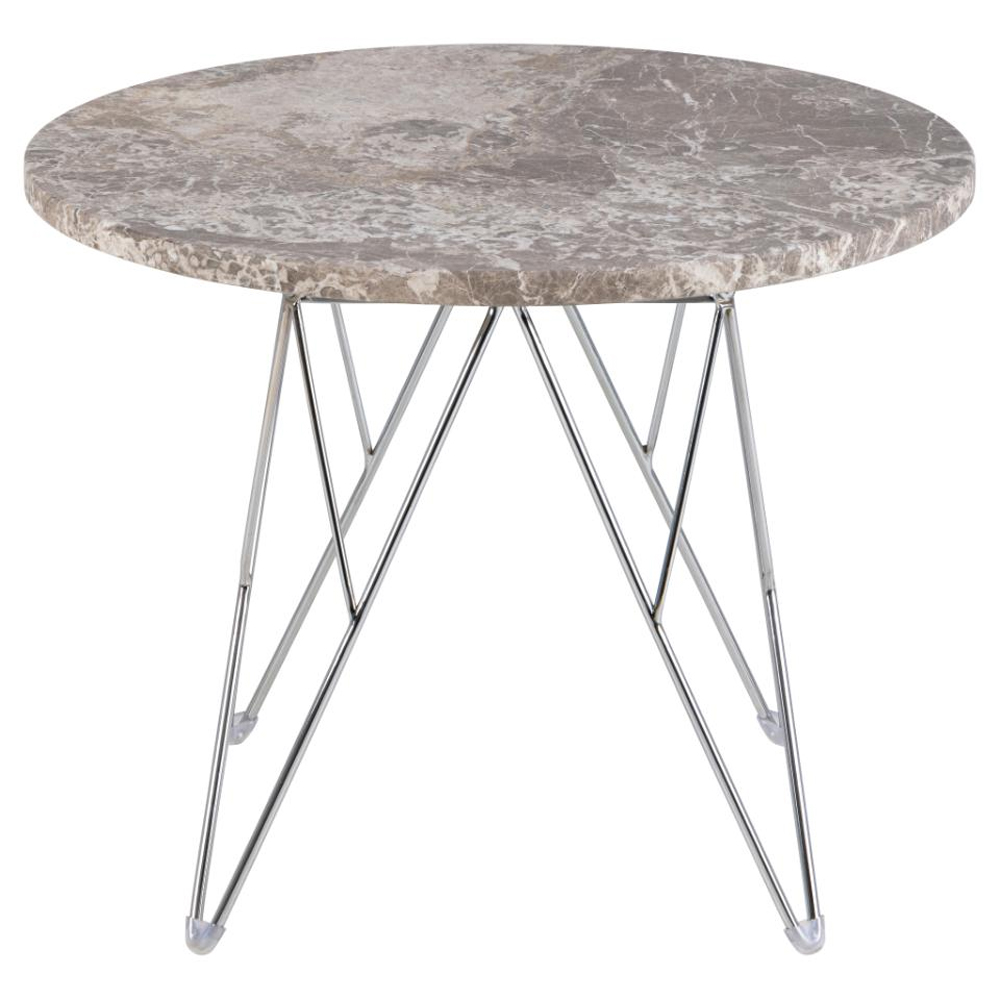 Putnam Marble Side Table With Chrome Legs In Grey Brown