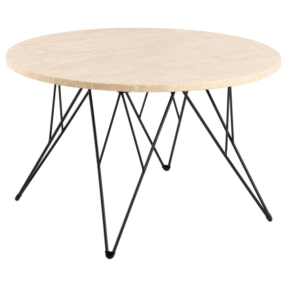 Putnam Wooden Coffee Table With Black Legs In Beige Travertine