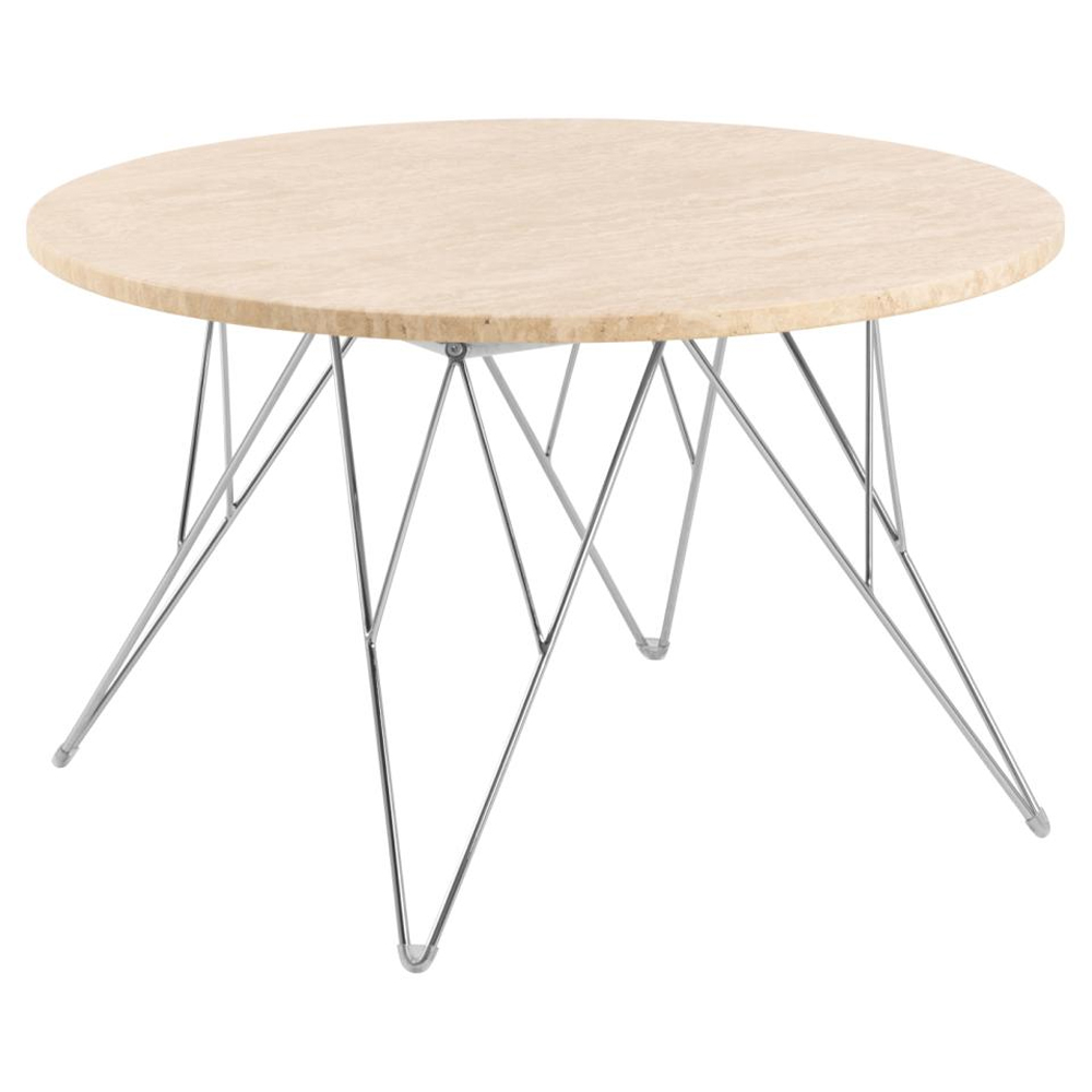 Putnam Wooden Coffee Table With Chrome Legs In Beige Travertine