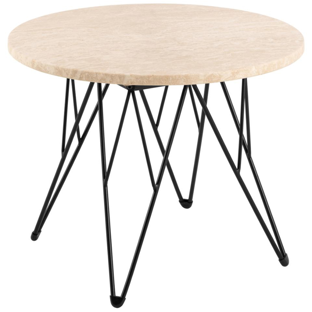 Putnam Wooden Side Table With Black Legs In Beige Travertine