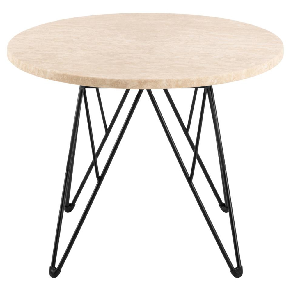 Putnam Wooden Side Table With Black Legs In Beige Travertine
