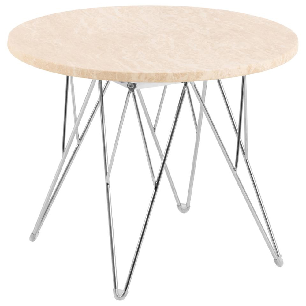 Putnam Wooden Side Table With Chrome Legs In Beige Travertine
