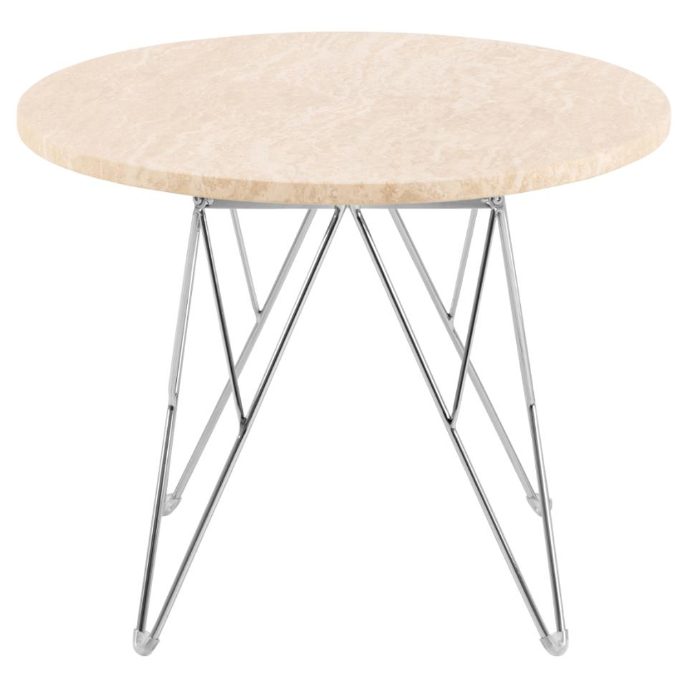 Putnam Wooden Side Table With Chrome Legs In Beige Travertine