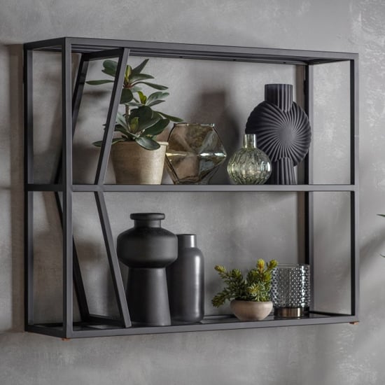 Putnot Glass Wall Shelving Unit With, Metal Frame Shelving Unit