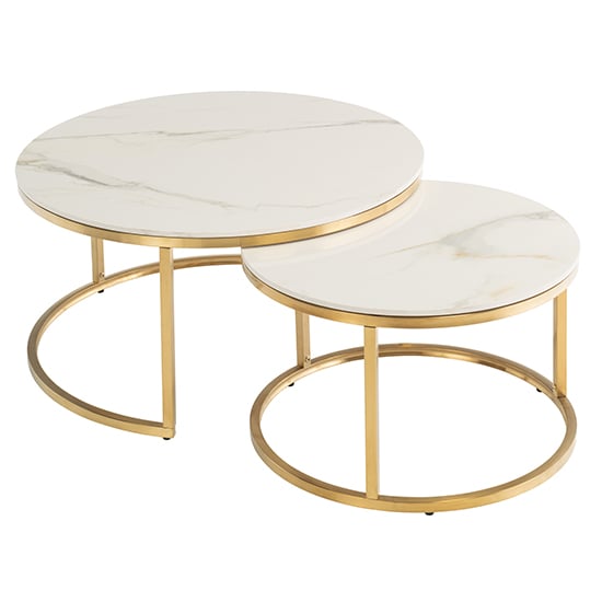Product photograph of Pyper High Gloss Set Of 2 Marble Coffee Tables In Kass Gold from Furniture in Fashion