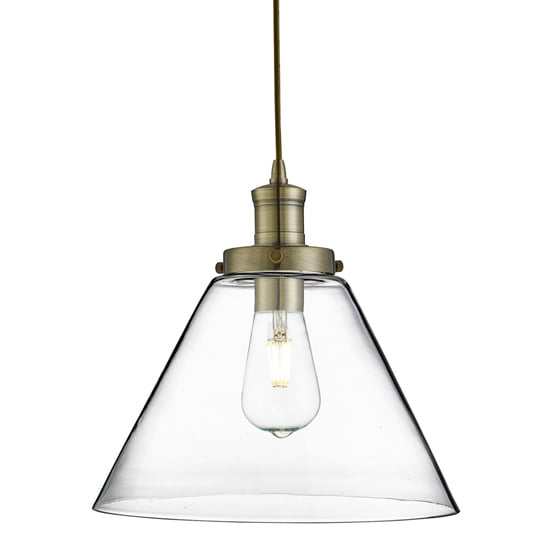 Product photograph of Pyramid 1 Light Glass Shade Pendant Light In Antique Brass from Furniture in Fashion