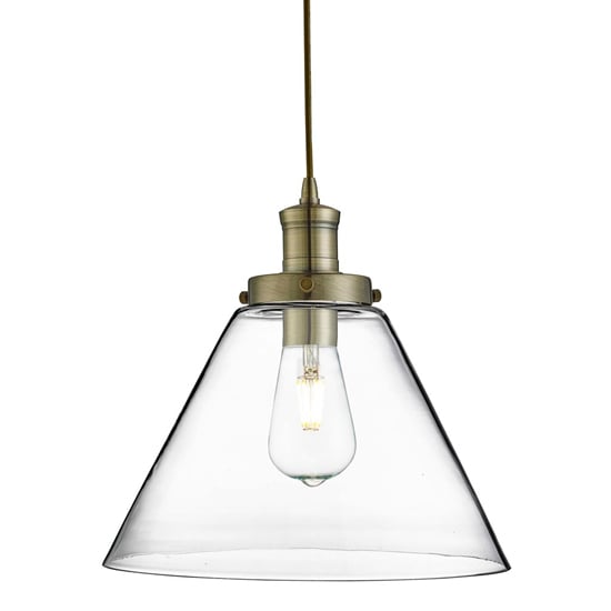 Pyramid 1 Light Glass Shade Pendant Light In Antique Brass