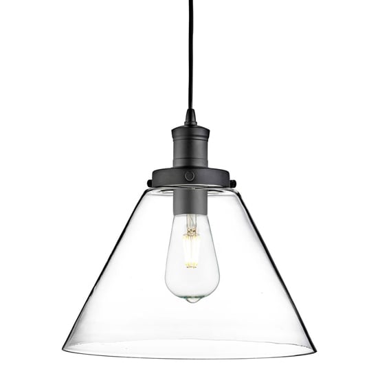 Pyramid 1 Light Glass Shade Pendant Light In Black