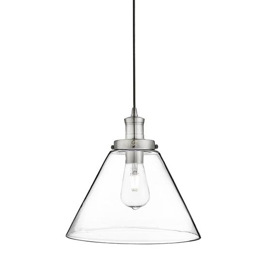 Photo of Pyramid 1 light glass shade pendant light in satin silver