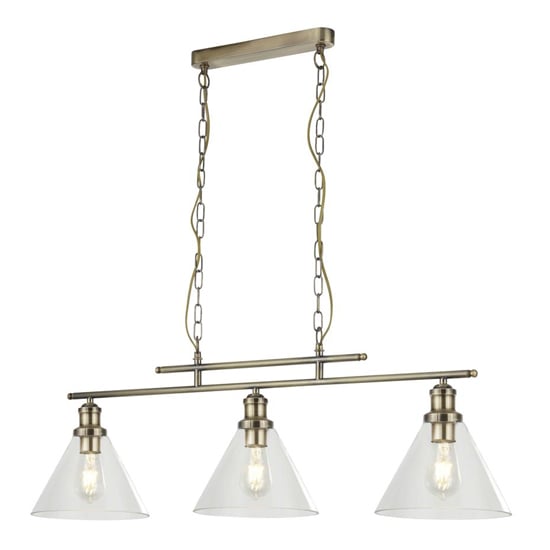Read more about Pyramid 3 lights glass shade pendant light in antique brass