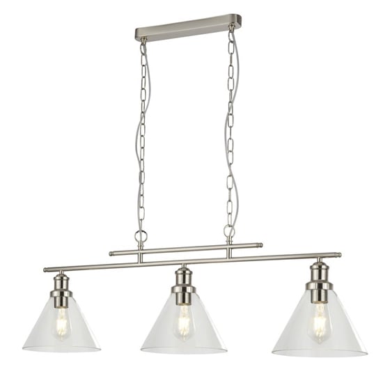 Product photograph of Pyramid 3 Lights Glass Shade Pendant Light In Satin Silver from Furniture in Fashion