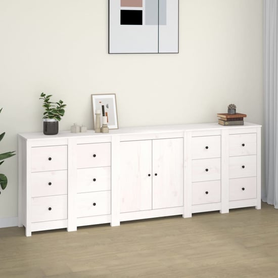Read more about Qabil pine wood sideboard with 2 doors 12 drawers in white