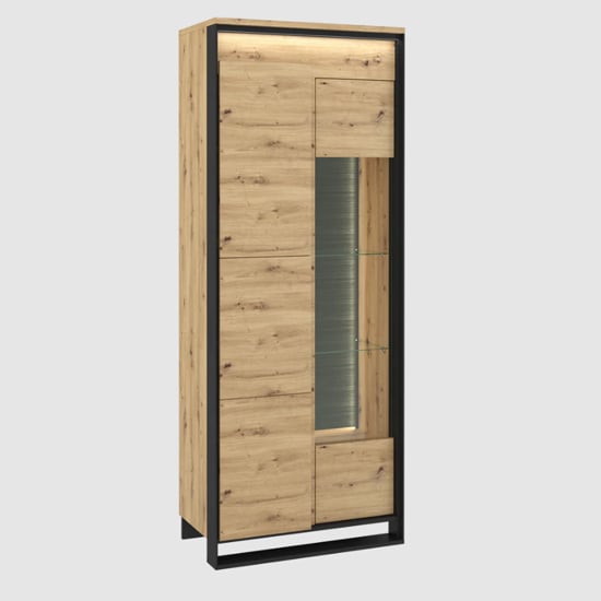 Qesso Display Cabinet Tall 2 Doors In Artisan Oak With LED