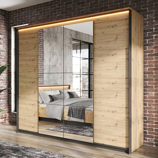 Product photograph of Qesso Mirrored Wardrobe 2 Hinged Doors In Artisan Oak With Led from Furniture in Fashion