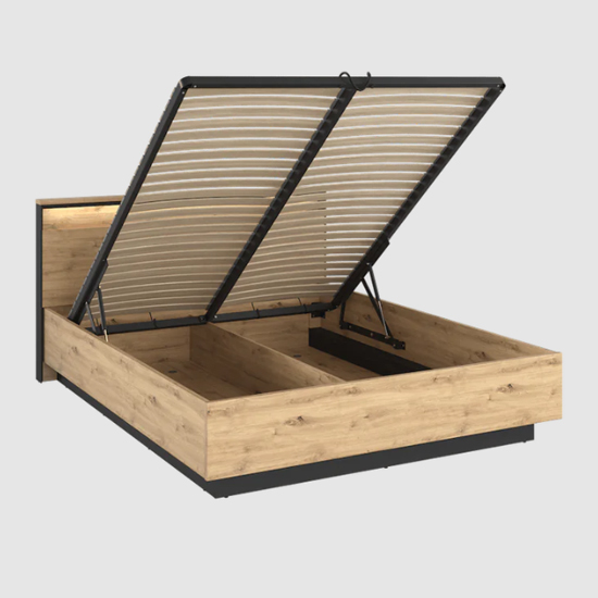 Qesso Wooden Ottoman Super King Size Bed In Artisan Oak And LED