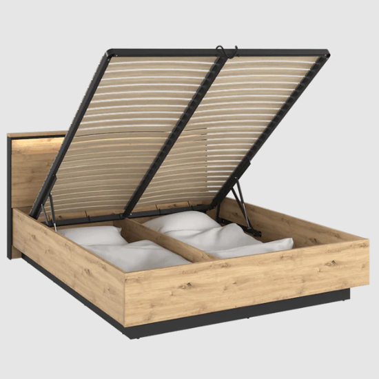 Qesso Wooden Ottoman Super King Size Bed In Artisan Oak And LED