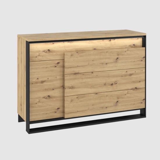 Read more about Qesso wooden sideboard 1 door 3 drawers in artisan oak with led