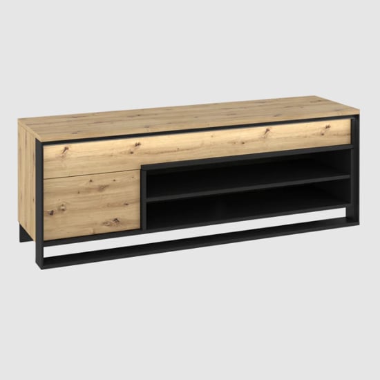 Read more about Qesso wooden tv stand 1 door 1 drawer in artisan oak with led