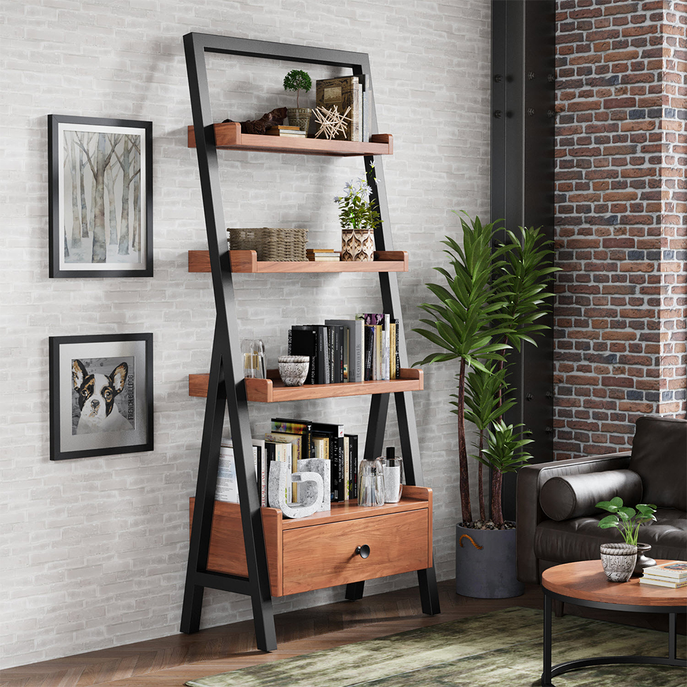 Qimera Acacia Wood Ladder Bookcase