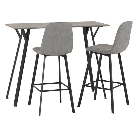 Qinson Wooden Bar Table In Concrete Effect 2 Grey Bar Chairs