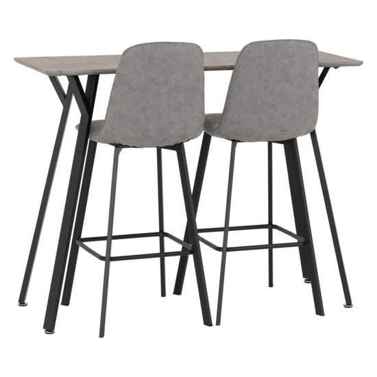 Qinson Wooden Bar Table In Concrete Effect 2 Grey Bar Chairs