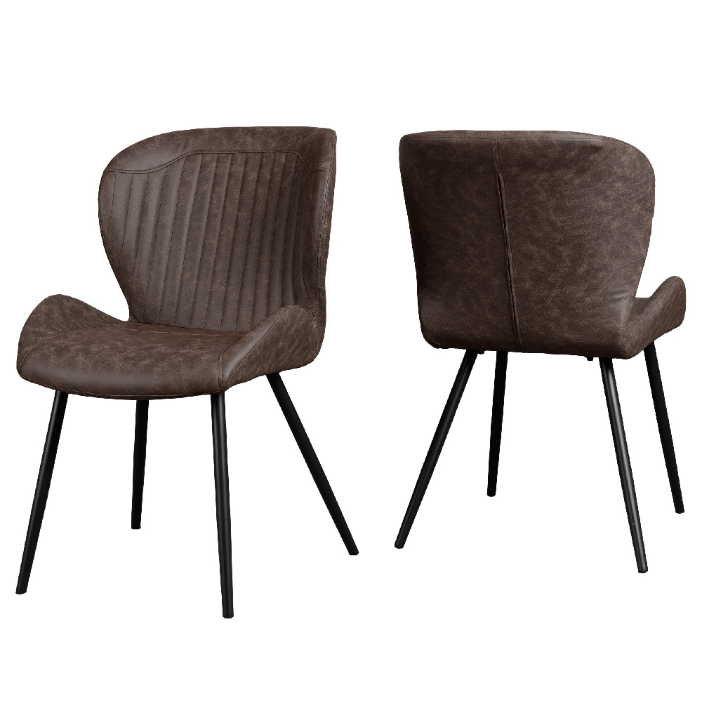 Qinson Brown Faux Leather Dining Chairs In Pair