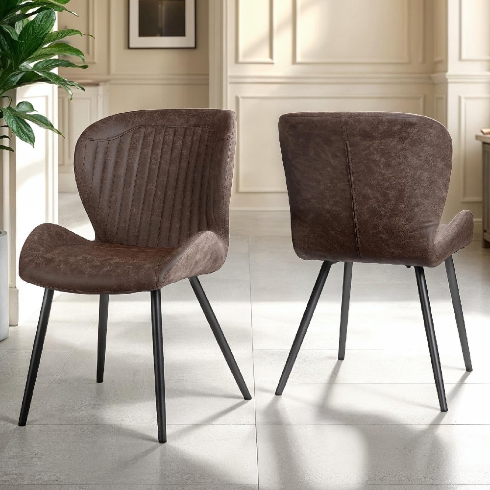 Read more about Qinson brown faux leather dining chairs in pair