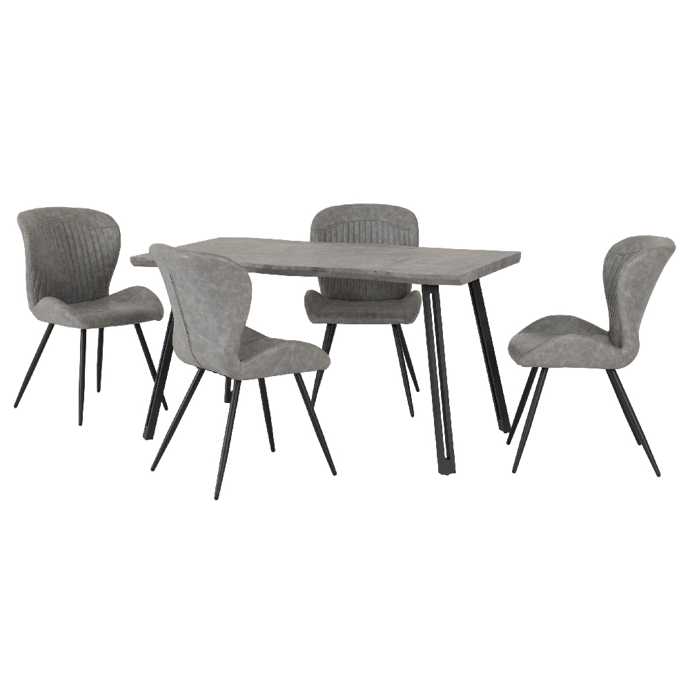 Qinson Concrete Effect Dining Table With 4 Chairs In Grey