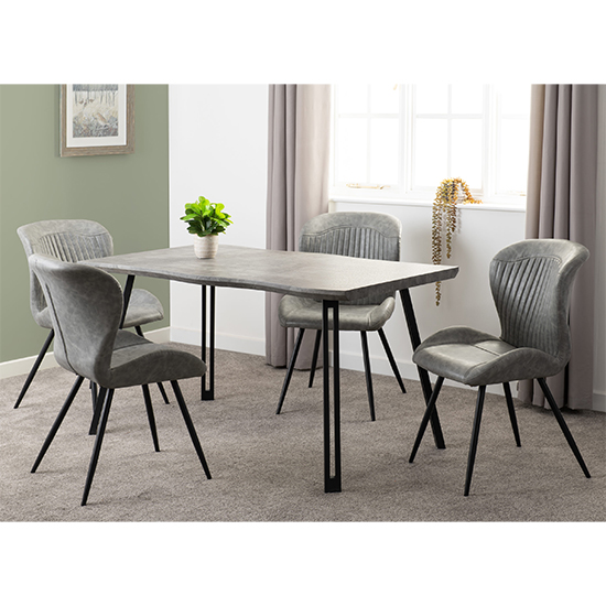 Qinson Concrete Effect Wave Edge Dining Table 4 Grey Chairs Furniture