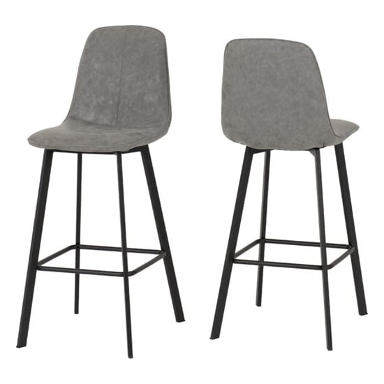 Product photograph of Qinson Grey Faux Leather Bar Chairs In Pair from Furniture in Fashion