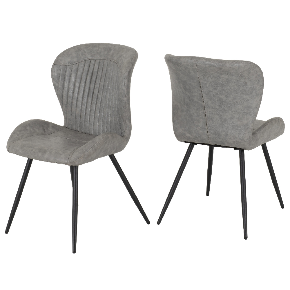 Qinson Grey Faux Leather Dining Chairs In Pair