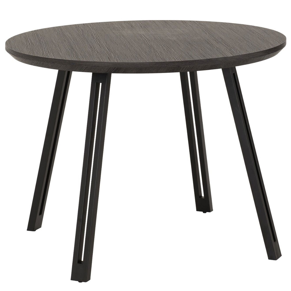 Qinson Round Black Wooden Dining Table with 4 Grey Faux Leather Chairs