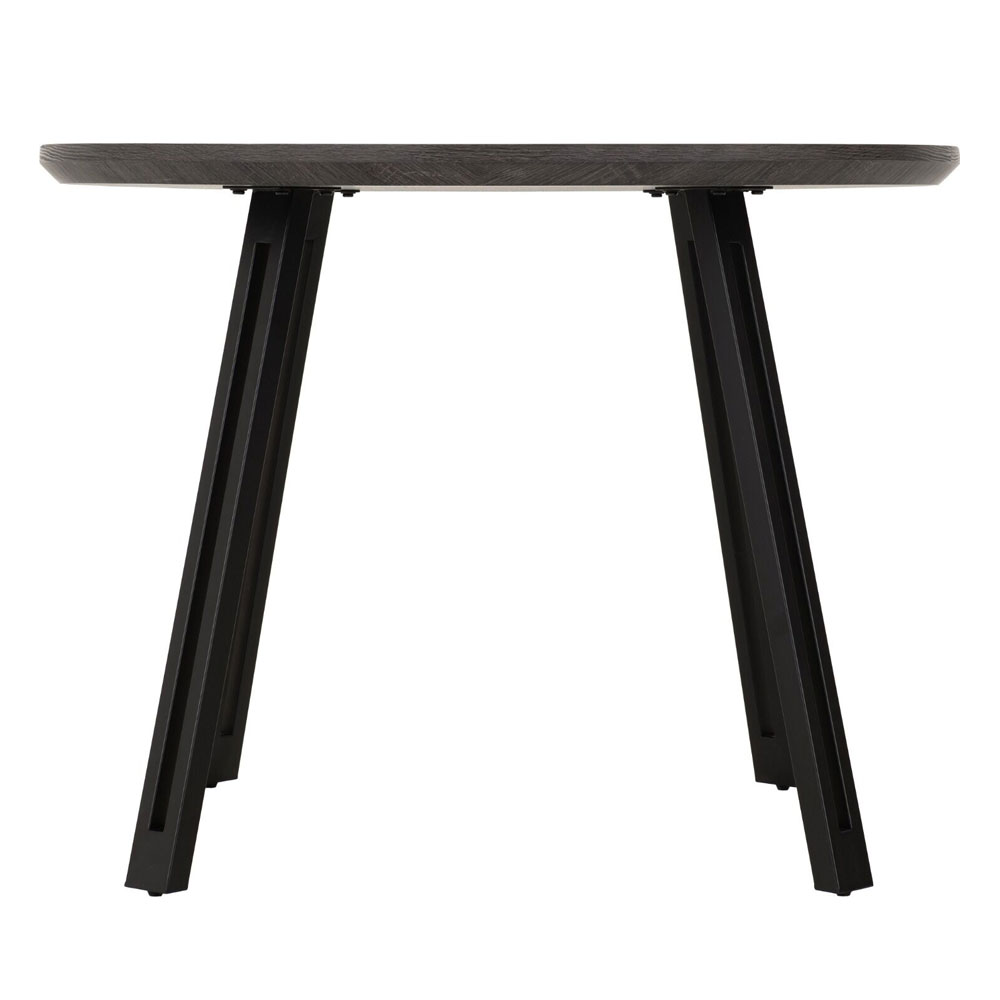 Qinson Round Black Wooden Dining Table with 4 Grey Faux Leather Chairs