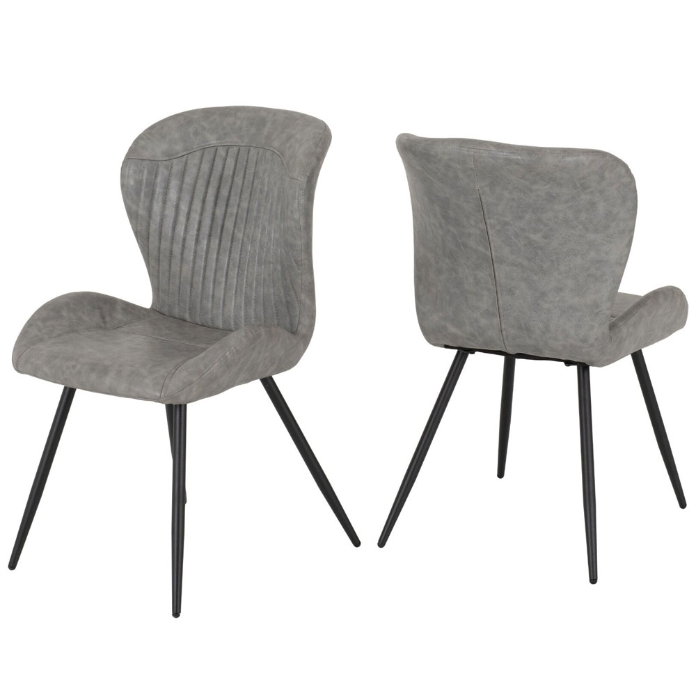 Qinson Round Black Wooden Dining Table with 4 Grey Faux Leather Chairs