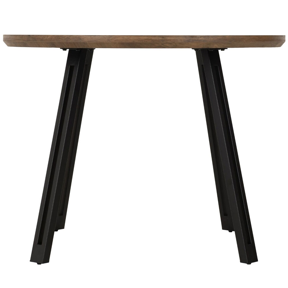 Qinson Round Medium Oak Wooden Dining Table with 4 Brown Faux Leather Chairs