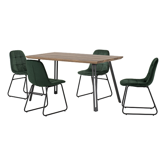 Qinson Straight Edge Dining Table With 4 Lyster Green Chairs