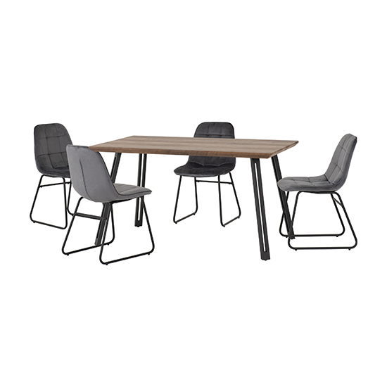 Qinson Straight Edge Dining Table With 4 Lyster Grey Chairs