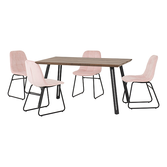 Qinson Straight Edge Dining Table With 4 Lyster Pink Chairs