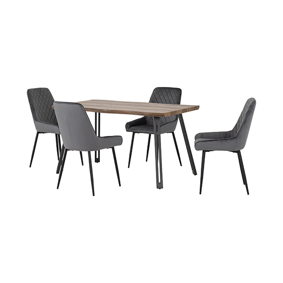 Qinson Wave Edge Dining Table With 4 Avah Grey Chairs